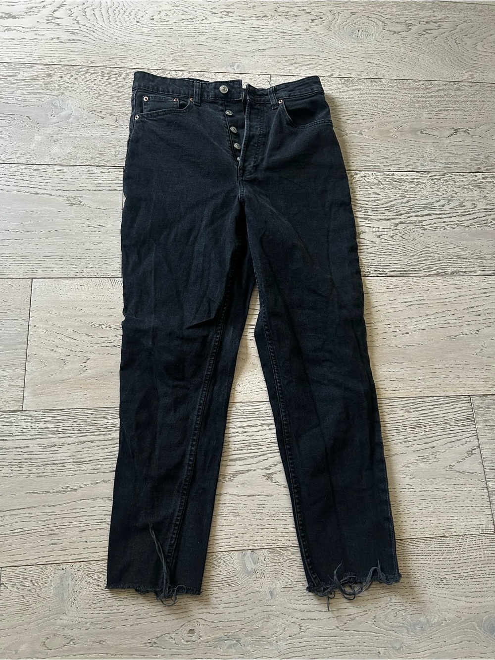 H&M Black High-Rise Button-Fly Jeans